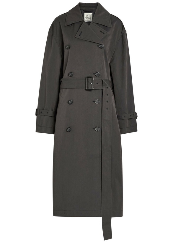 Photo: Toteme Double-breasted Belted Cotton-blend Poplin Trench Coat Black