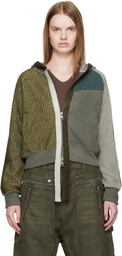 Andersson Bell Green Color Blocked Knit Zip Hoodie