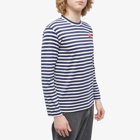 Comme des Garçons Play Men's Long Sleeve Heart Logo Stripe T-Shirt in Navy/White