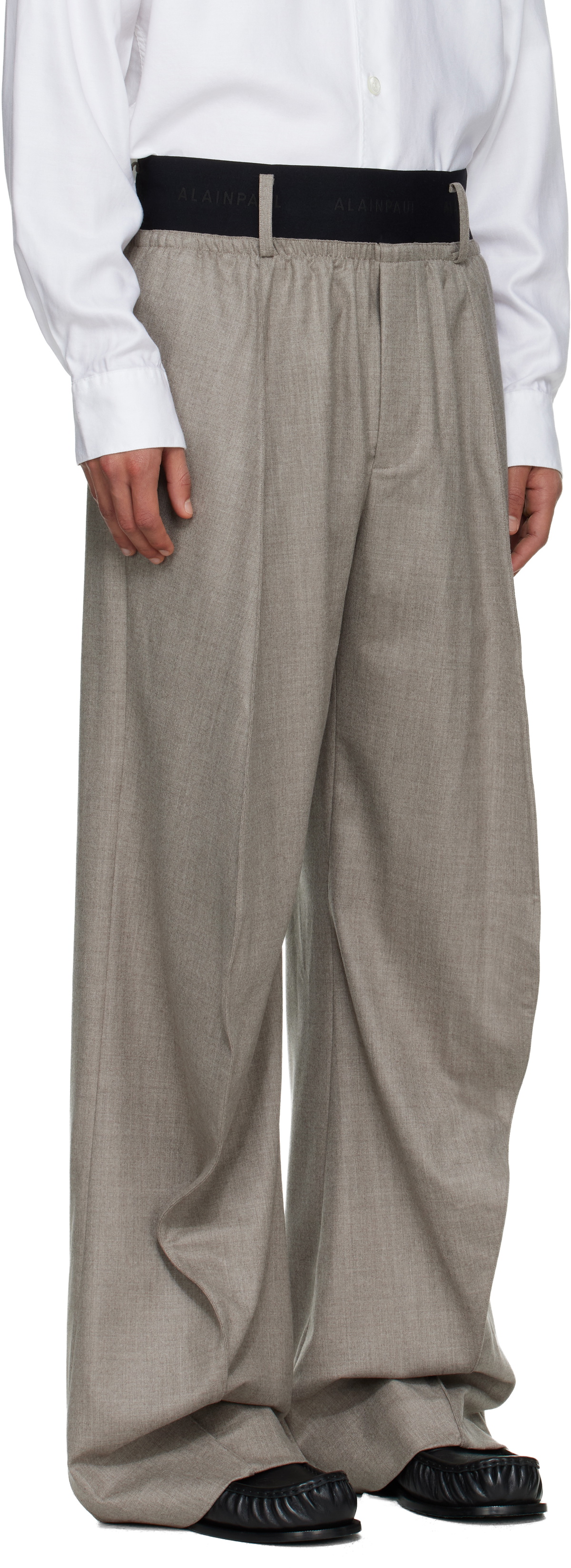 ALAINPAUL Taupe Knee Shape Tailored Trousers
