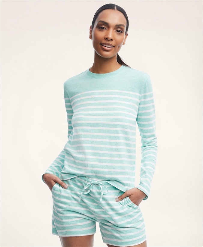 Photo: Brooks Brothers Women's Cotton Jersey Stripe Short Pajamas | Light Green Heather
