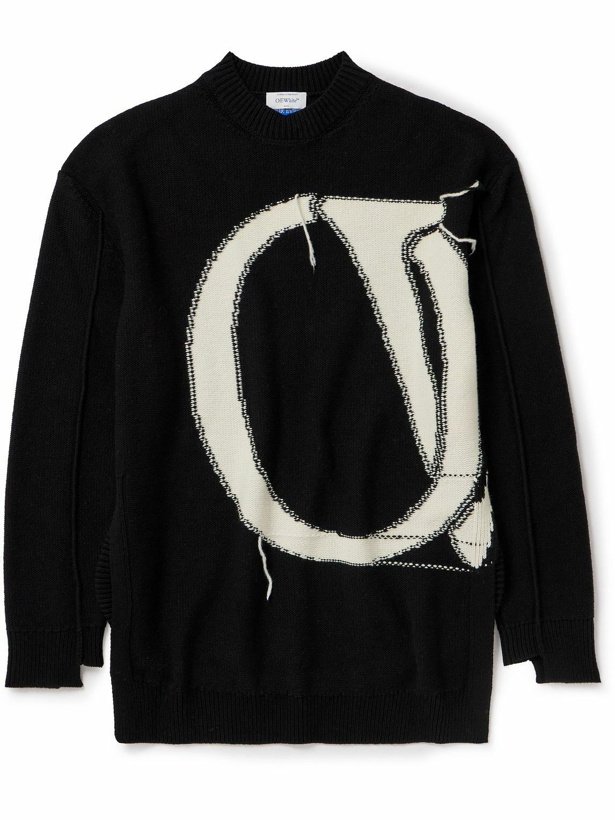 Photo: Off-White - Oversized Distressed Logo-Intarsia Wool Sweater - Black