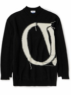 Off-White - Oversized Distressed Logo-Intarsia Wool Sweater - Black