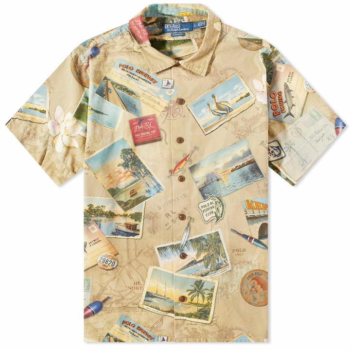 Photo: Polo Ralph Lauren Men's Postcard Print Vacation Shirt in Wish You Were Here