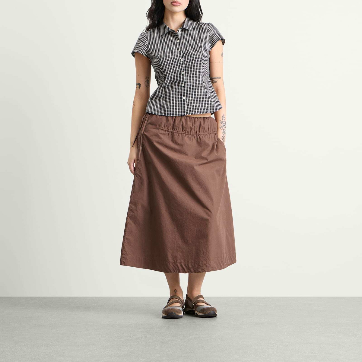 Damson Madder Women's Caspia Volume Midi Skirt in Choc
