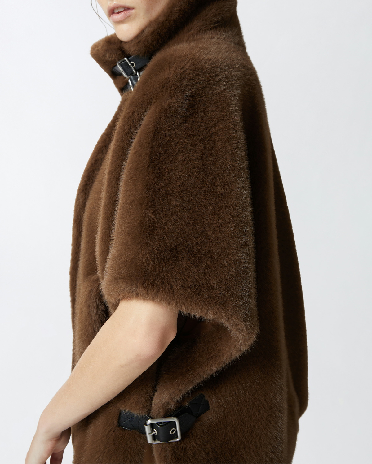 Pinko Cape Coat In Mink Effect Faux Fur Beige Intense