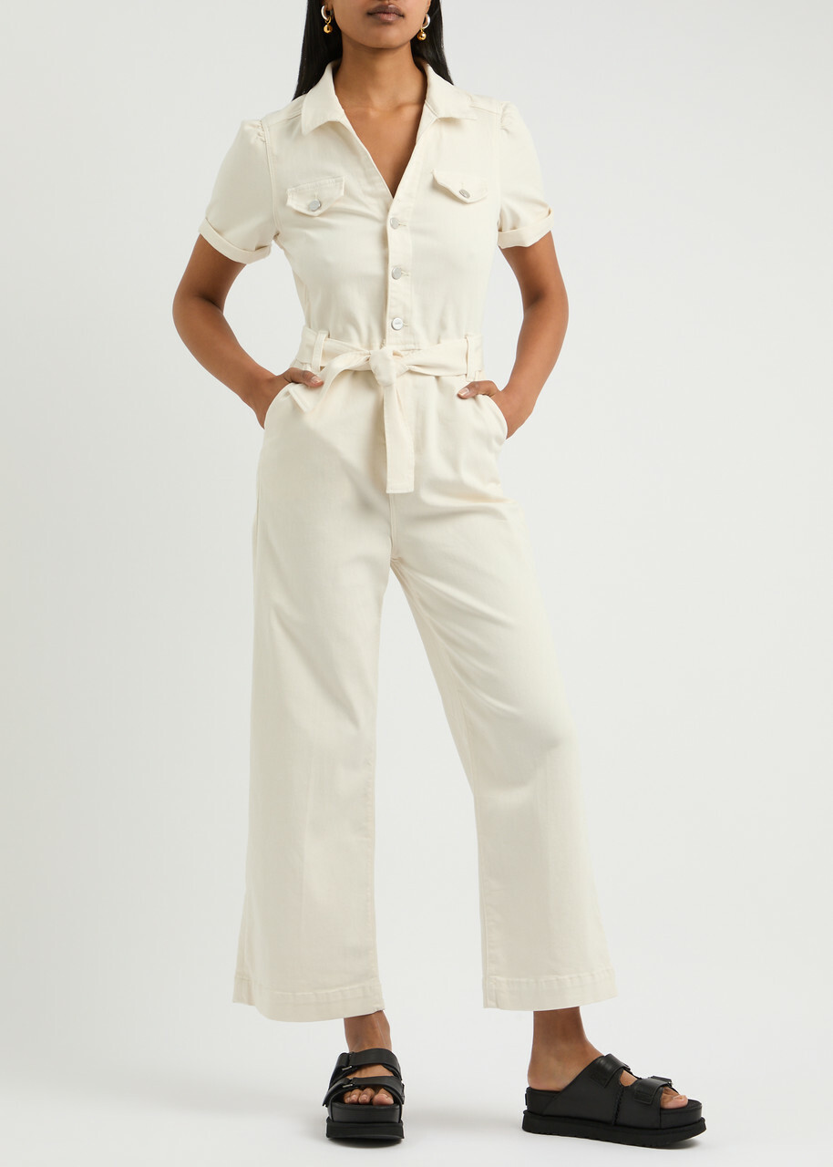 Paige Anessa Wide-leg Stretch-denim Jumpsuit Sand