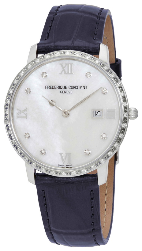 Photo: Frederique Constant Slimline Diamond White Mother of Pearl Dial Ladies Watch FC-220MPWD3SD6
