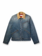 Alexander McQueen - Suede-Trimmed Denim Jacket - Blue