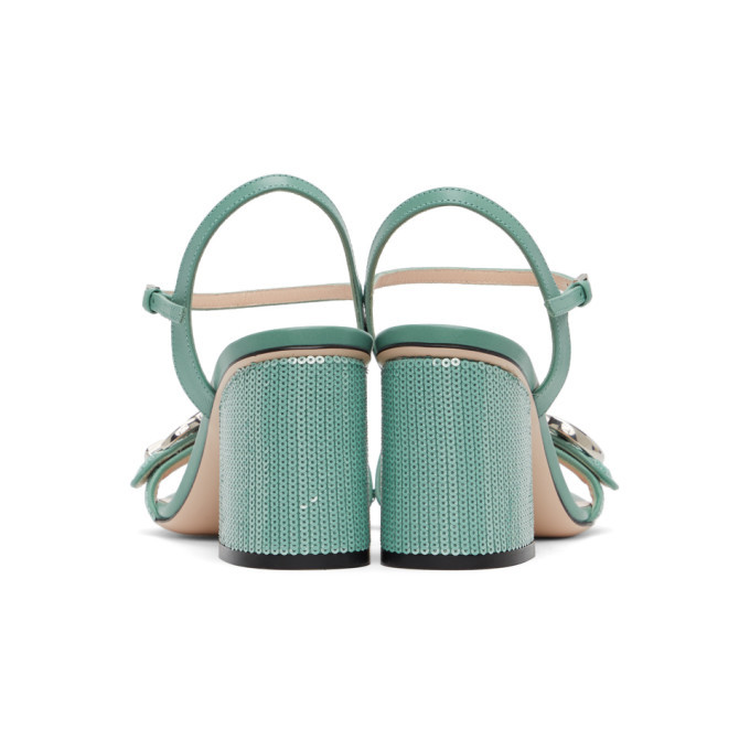 Gucci Green Sequin GG Marmont Mid Heeled Sandals Gucci