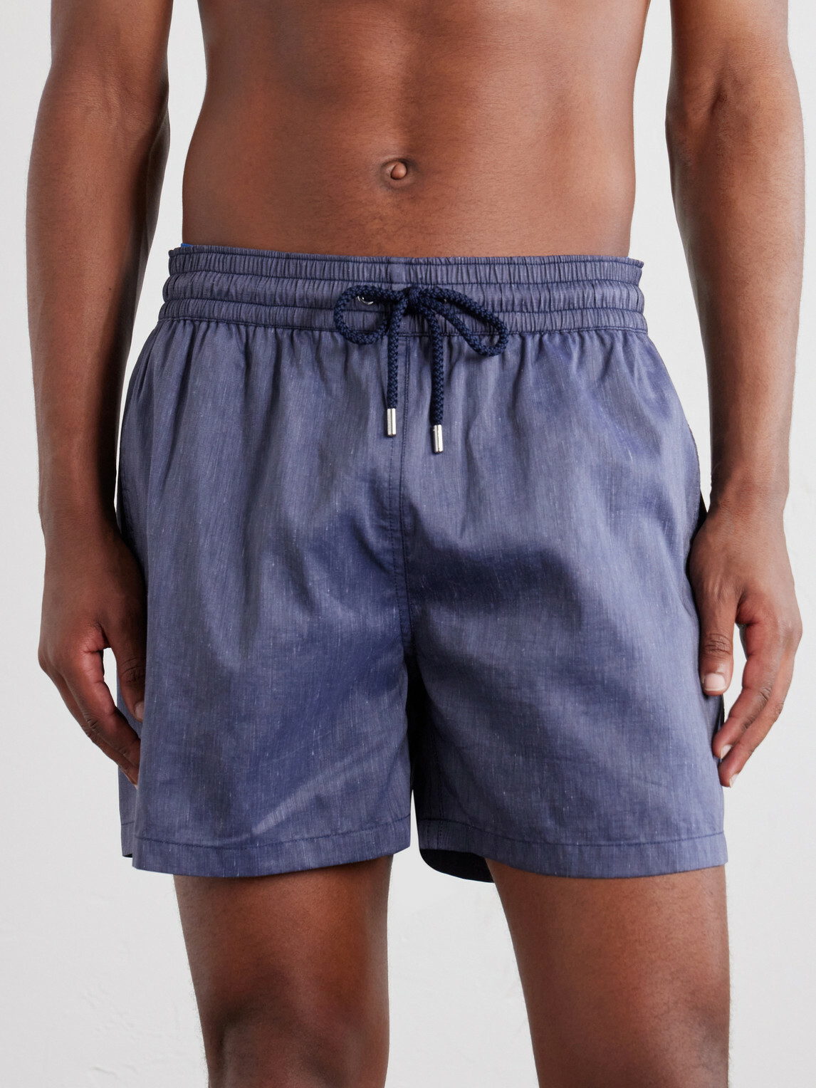 Frescobol Carioca - Rio Straight-Leg Linen Blend Swim Short - Blue