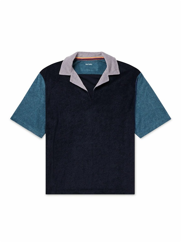 Photo: Paul Smith - Towelling Lounge Colour-Block Terry Polo Shirt - Blue