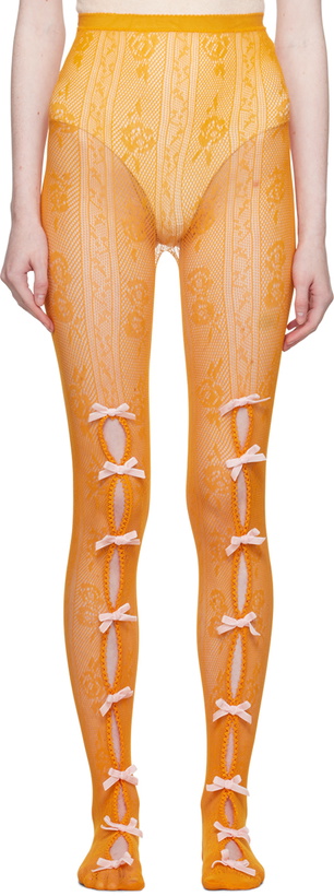 Photo: Nodress SSENSE Exclusive Orange Bowknot Fishnet Tights