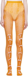 Nodress SSENSE Exclusive Orange Bowknot Fishnet Tights