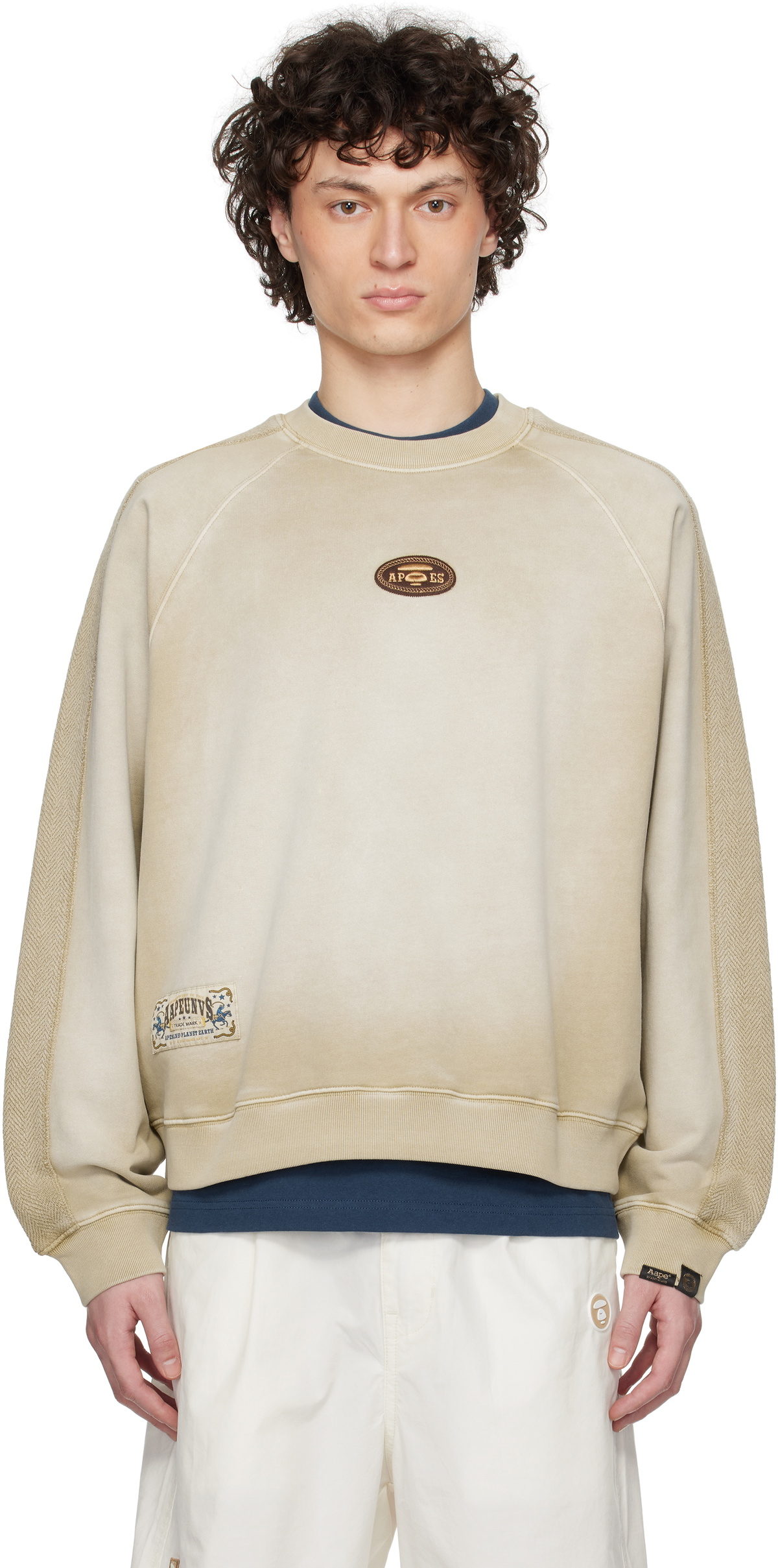 AAPE by A Bathing Ape Beige Main Crewneck Sweatshirt