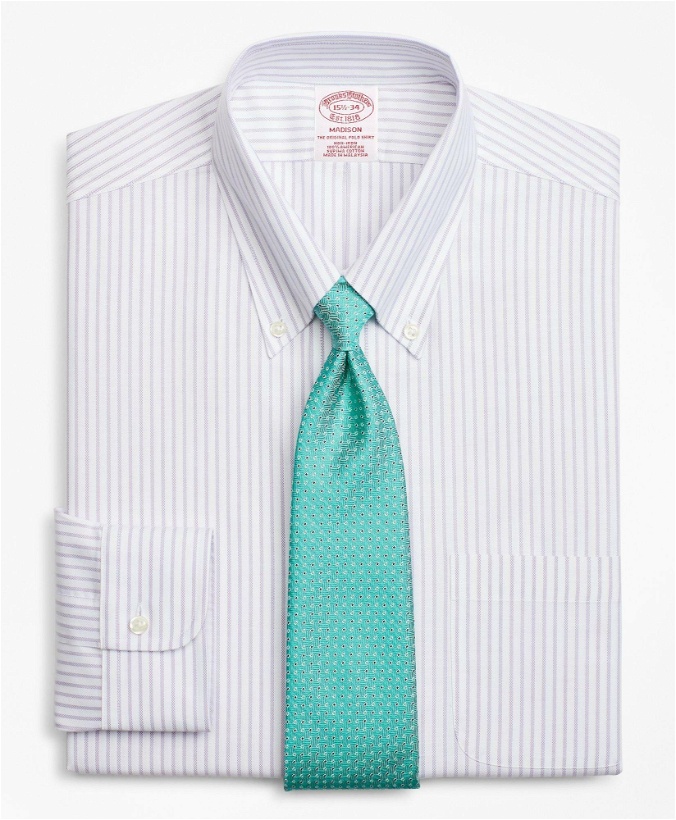 Photo: Brooks Brothers Men's Cool Madison Relaxed-Fit Dress Shirt, Non-Iron Stripe | Violet
