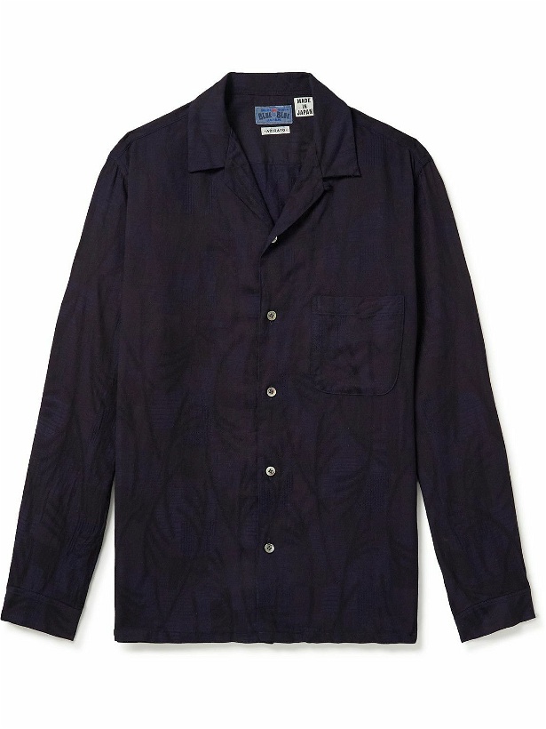 Photo: Blue Blue Japan - Camp-Collar Garment-Dyed Cotton-Jacquard Shirt - Blue