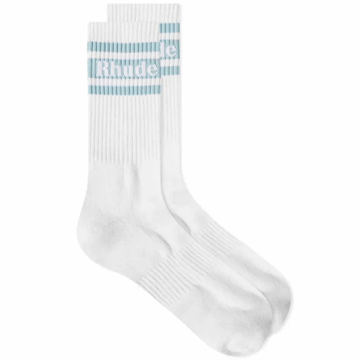 Photo: Rhude Men's Striped Logo Sock in White/Blue