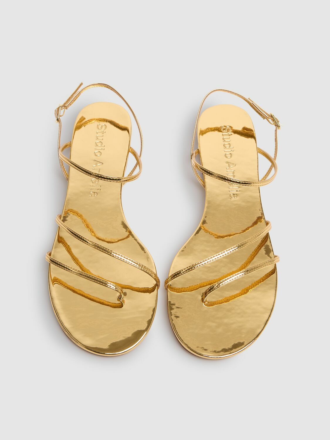 STUDIO AMELIA 10mm Helix Metallic Leather Flat Sandals