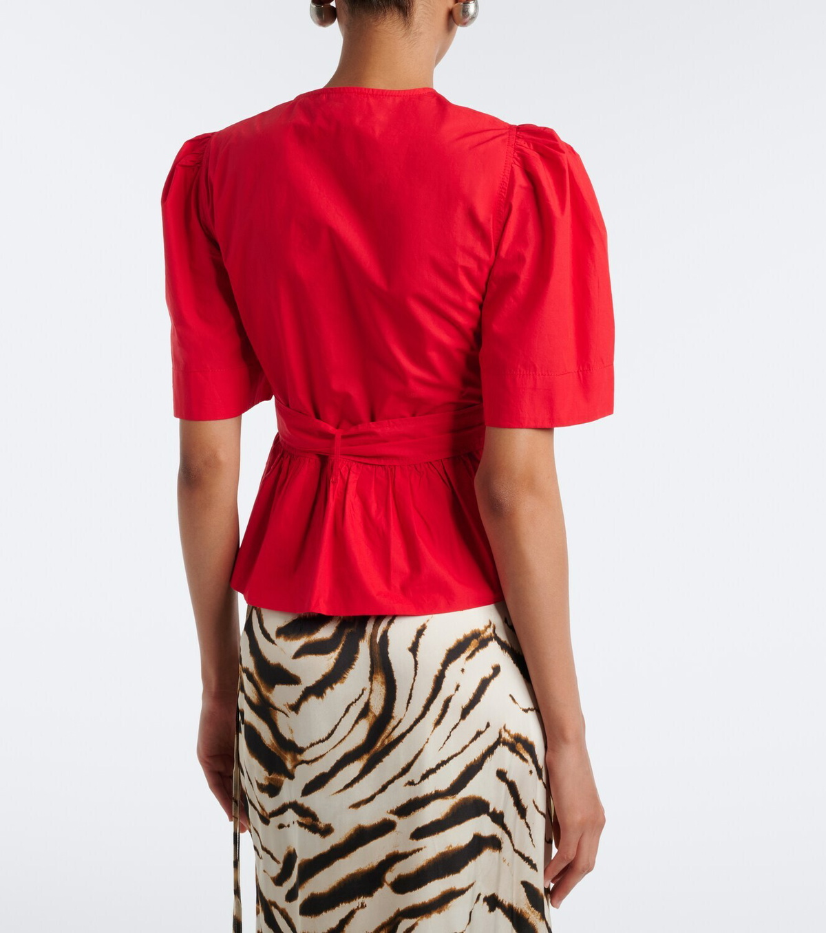 Ganni Bow-detail cotton poplin blouse