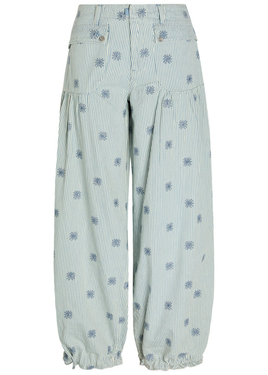 Free People Lotus Striped Embroidered Balloon-leg Jeans Blue