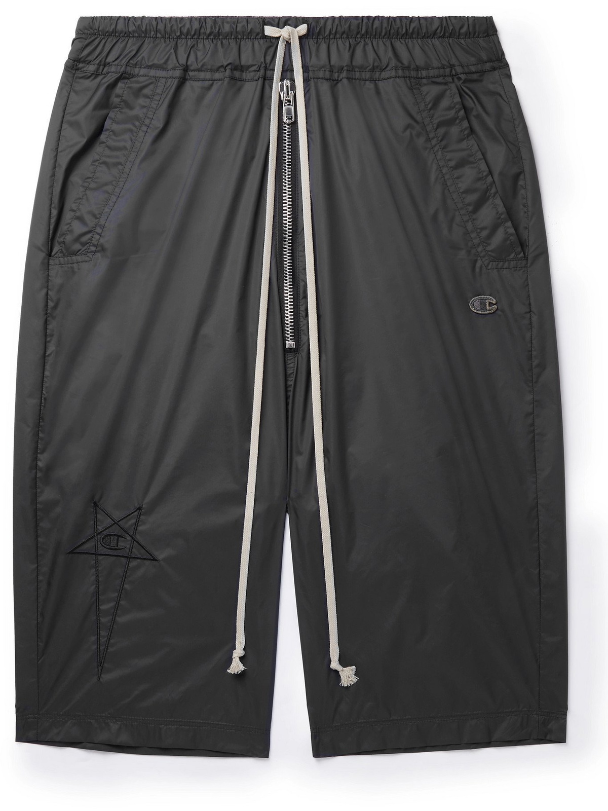 RICK OWENS - Champion Pods Logo-Embroidered Recycled Nylon Drawstring Shorts  - Black - XS Rick Owens