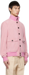 Bally Pink Button Suede Bomber Jacket
