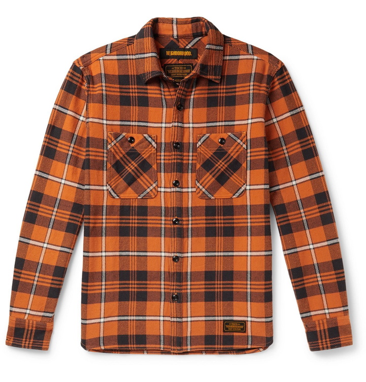 Photo: Neighborhood - Checked Cotton-Flannel Shirt - Orange