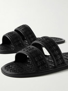 BODE - Leather-Trimmed Woven Raffia Slides - Black