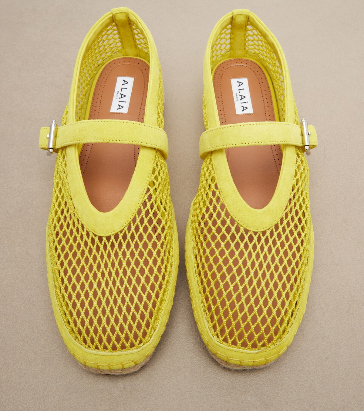 Alaïa Fishnet suede-trimmed espadrilles