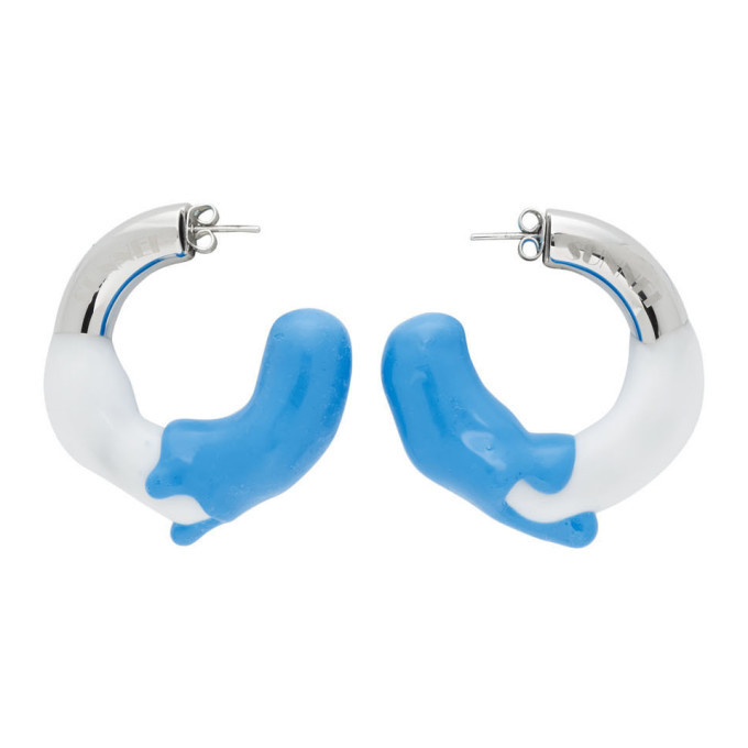 Sunnei Blue and Silver Rubberized Earrings Sunnei