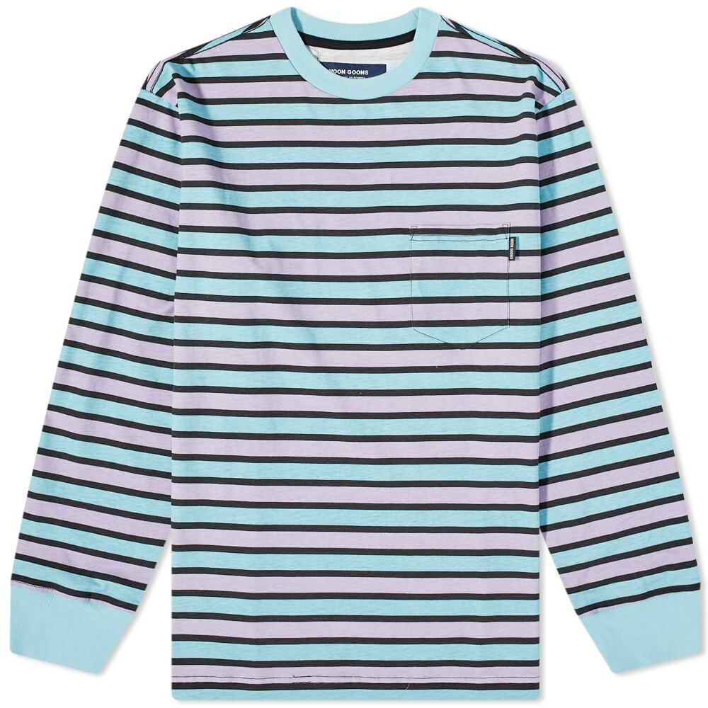 Noon Goons Men's Long Sleeve Mumma Stripe T-Shirt in Lavender/Turqoise