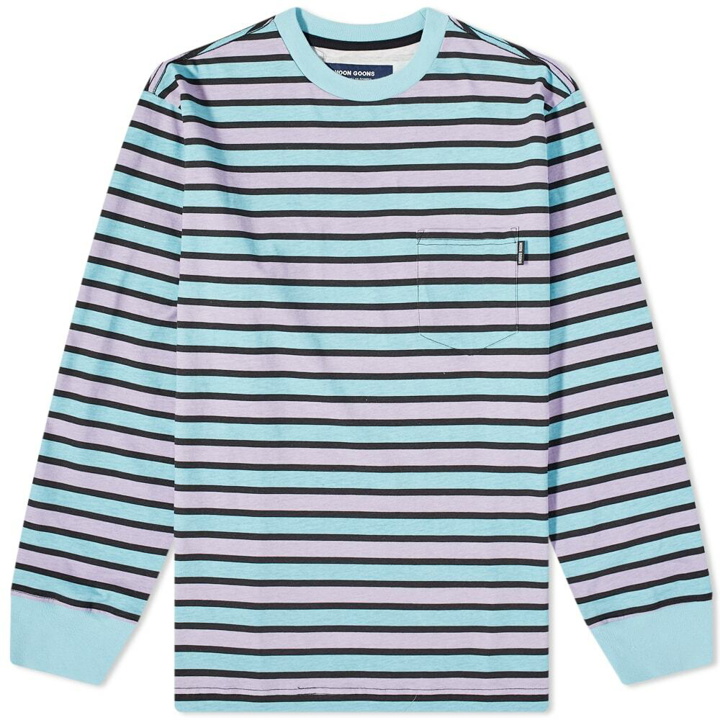 Photo: Noon Goons Men's Long Sleeve Mumma Stripe T-Shirt in Lavender/Turqoise
