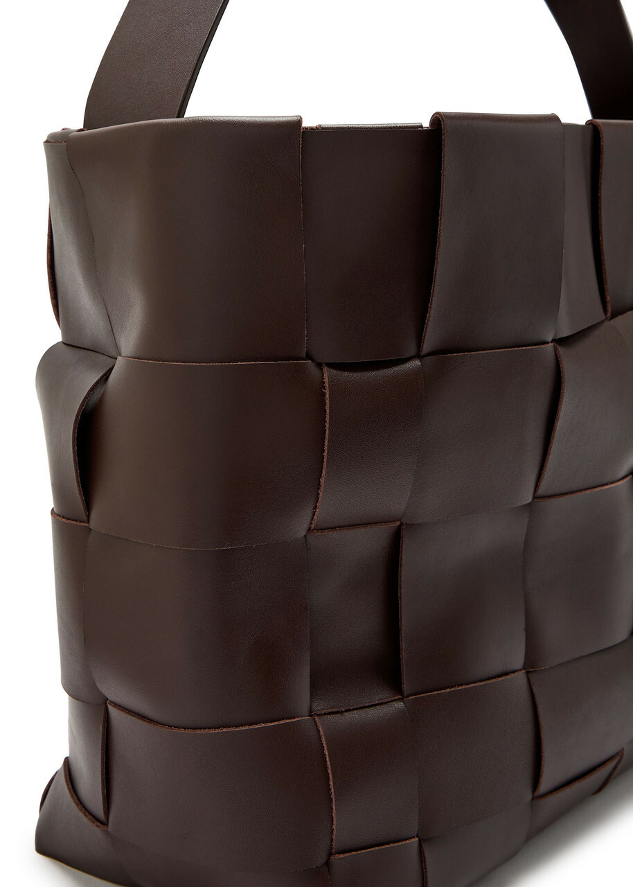 ST. Agni Woven Large Leather Tote - Chocolate - One Size