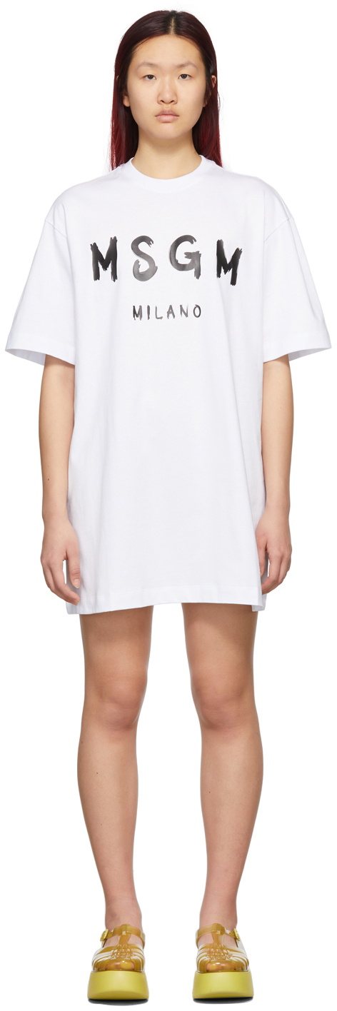 MSGM White Cotton Logo Dress MSGM