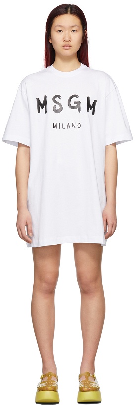 Photo: MSGM White Cotton Logo Dress