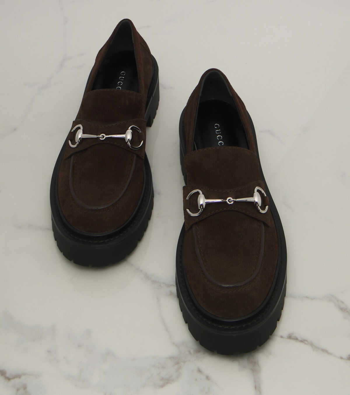 Gucci Rhody Horsebit suede platform loafers