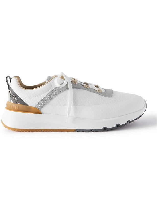 Photo: Brunello Cucinelli - Leather-Trimmed Mesh Sneakers - White