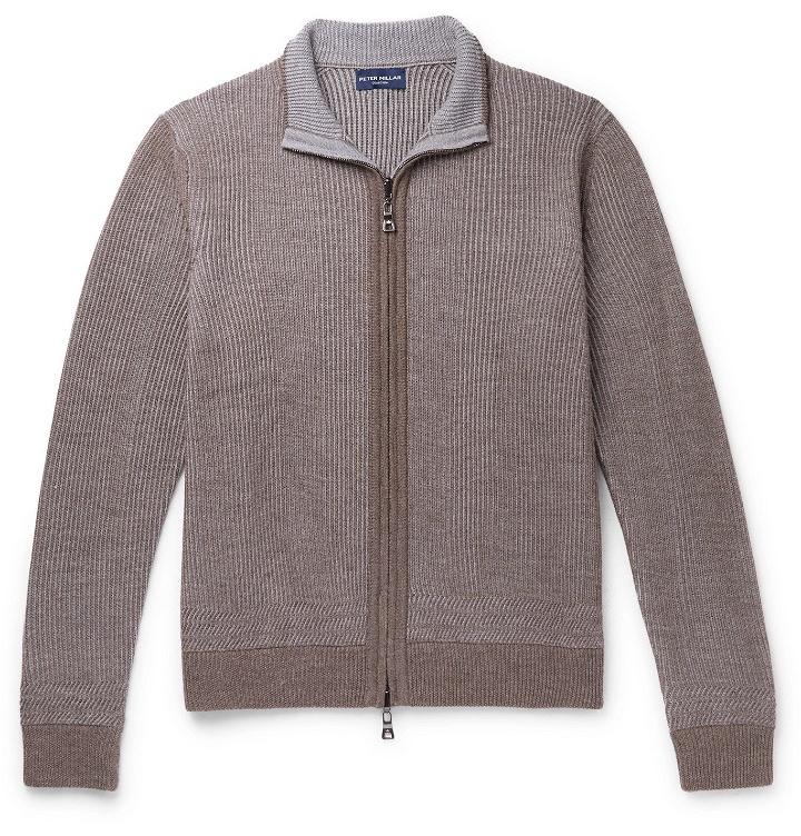 Photo: Peter Millar - Nordic Reversible Ribbed Merino Wool Zip-Up Sweater - Brown