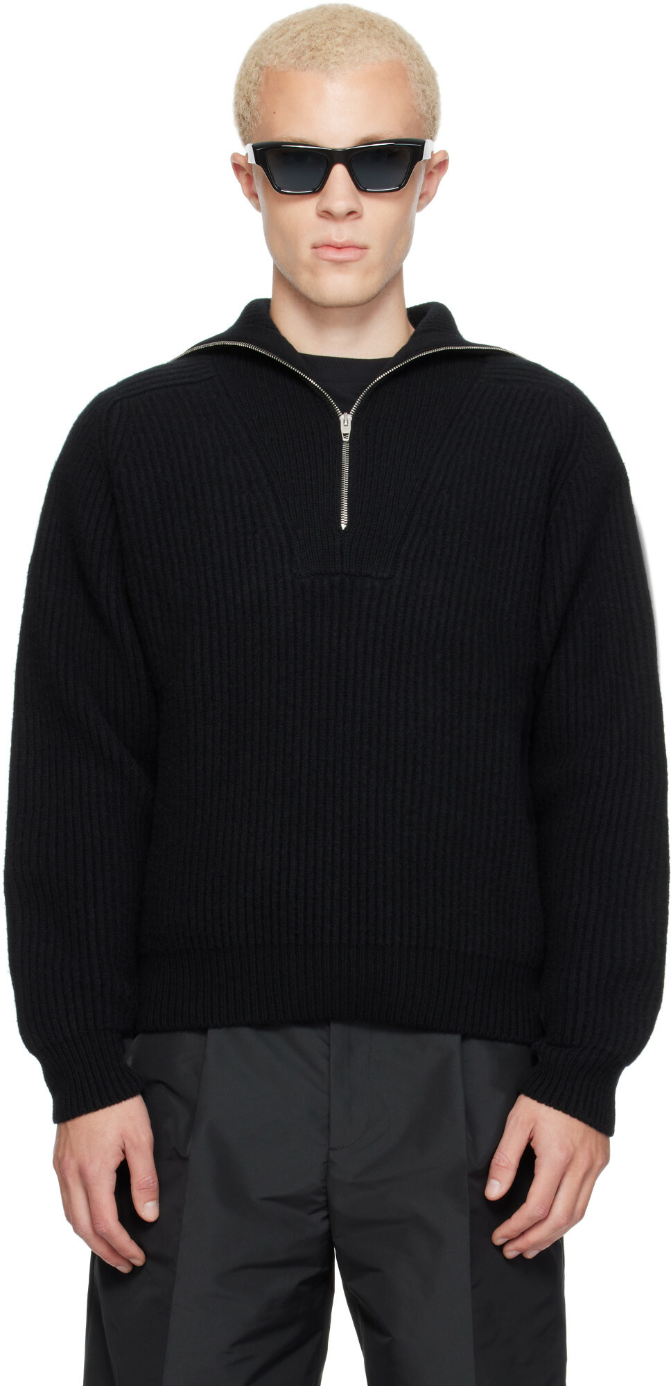 Jil Sander Black LS High Zipped Neck Sweater