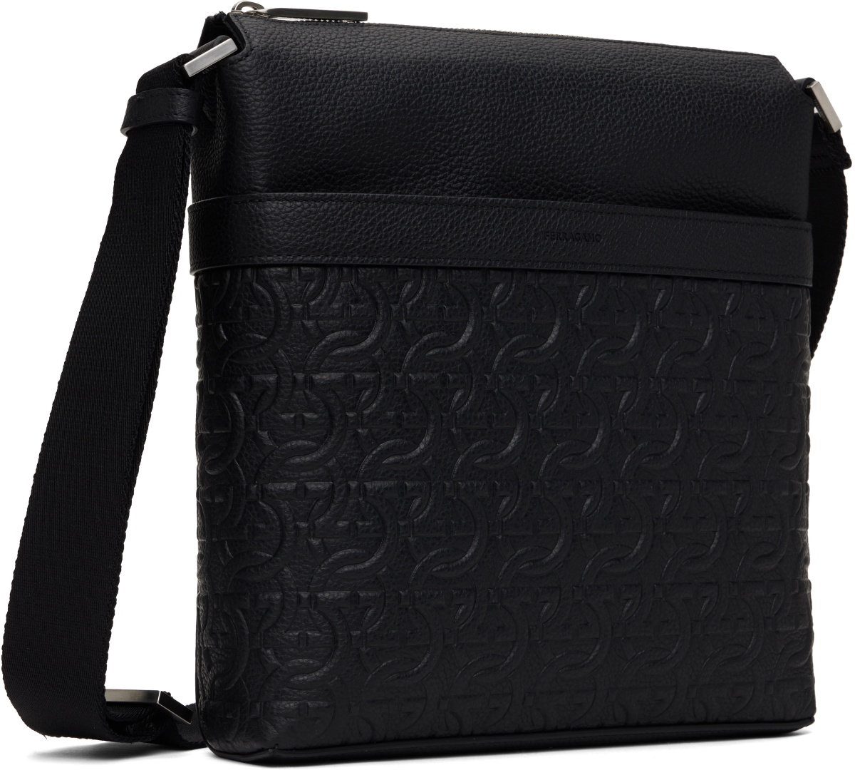 Ferragamo Black Embossed Gancini Crossbody Bag
