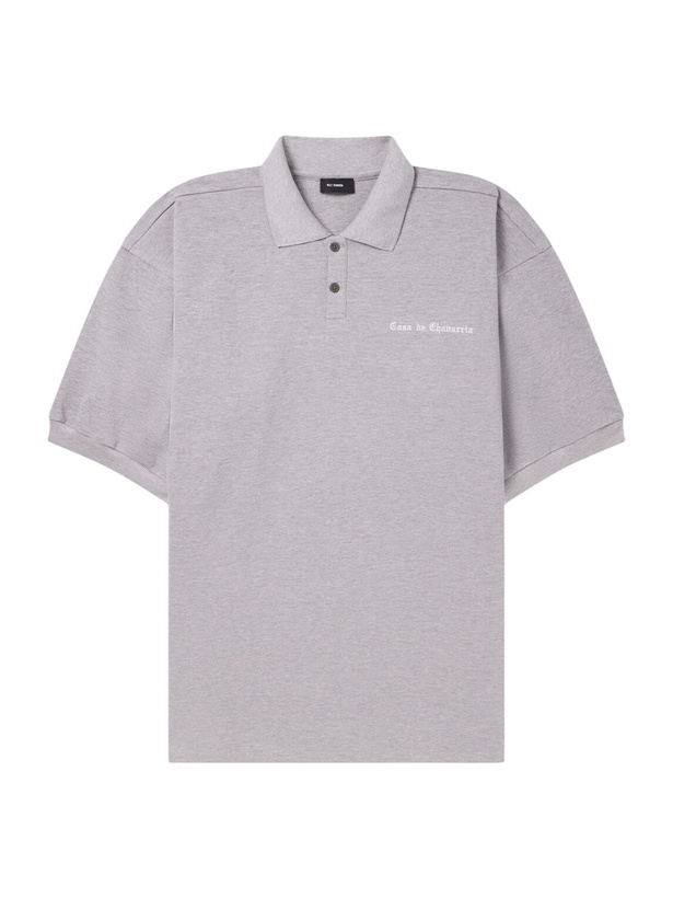 Photo: Willy Chavarria - Football Logo-Embroidered Oversized Cotton-Piqué Polo Shirt - Gray