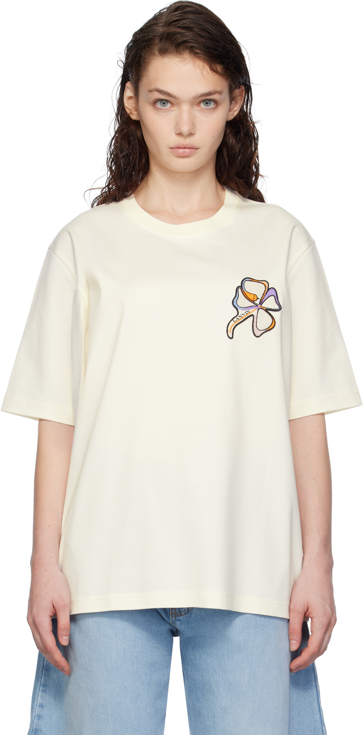 【関税込み】Lanvin ホワイト Clover Snake パッチ Tシャツ Lanvin: White Clover Snake Patch T-shirt | SSENSE