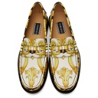 Versace Black and White Hibiscus Loafers