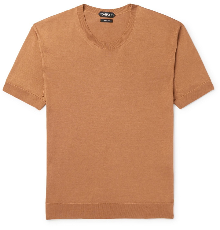 Photo: TOM FORD - Slim-Fit Knitted Silk T-Shirt - Brown