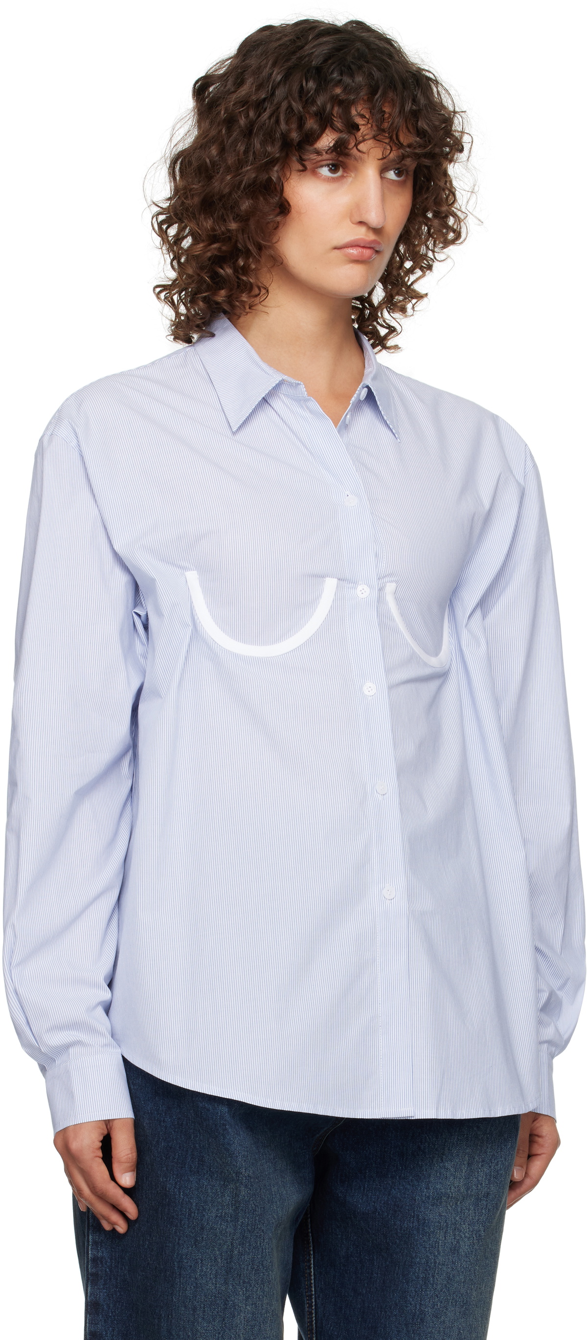 Pushbutton Blue Bra Detail Shirt