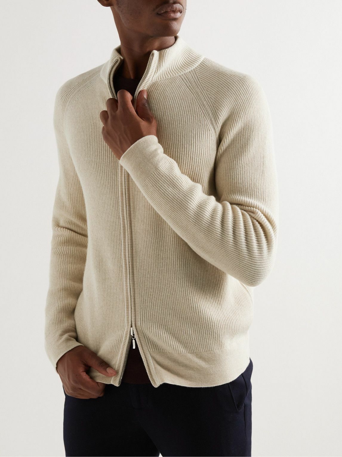 Loro Piana - Ribbed Baby Cashmere Zip-Up Sweater - Neutrals Loro Piana