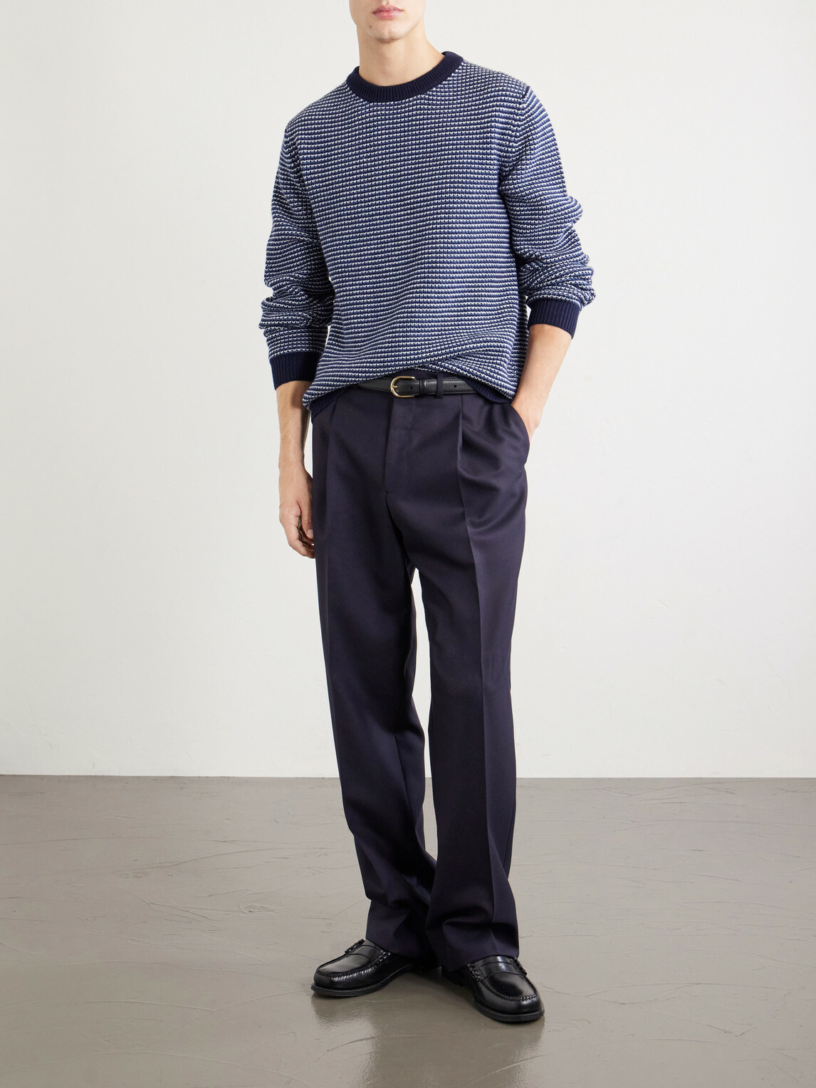 Lardini - Striped Wool and Cashmere-Blend Sweater - Blue