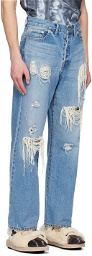 Doublet Indigo Pearl Decoration Jeans