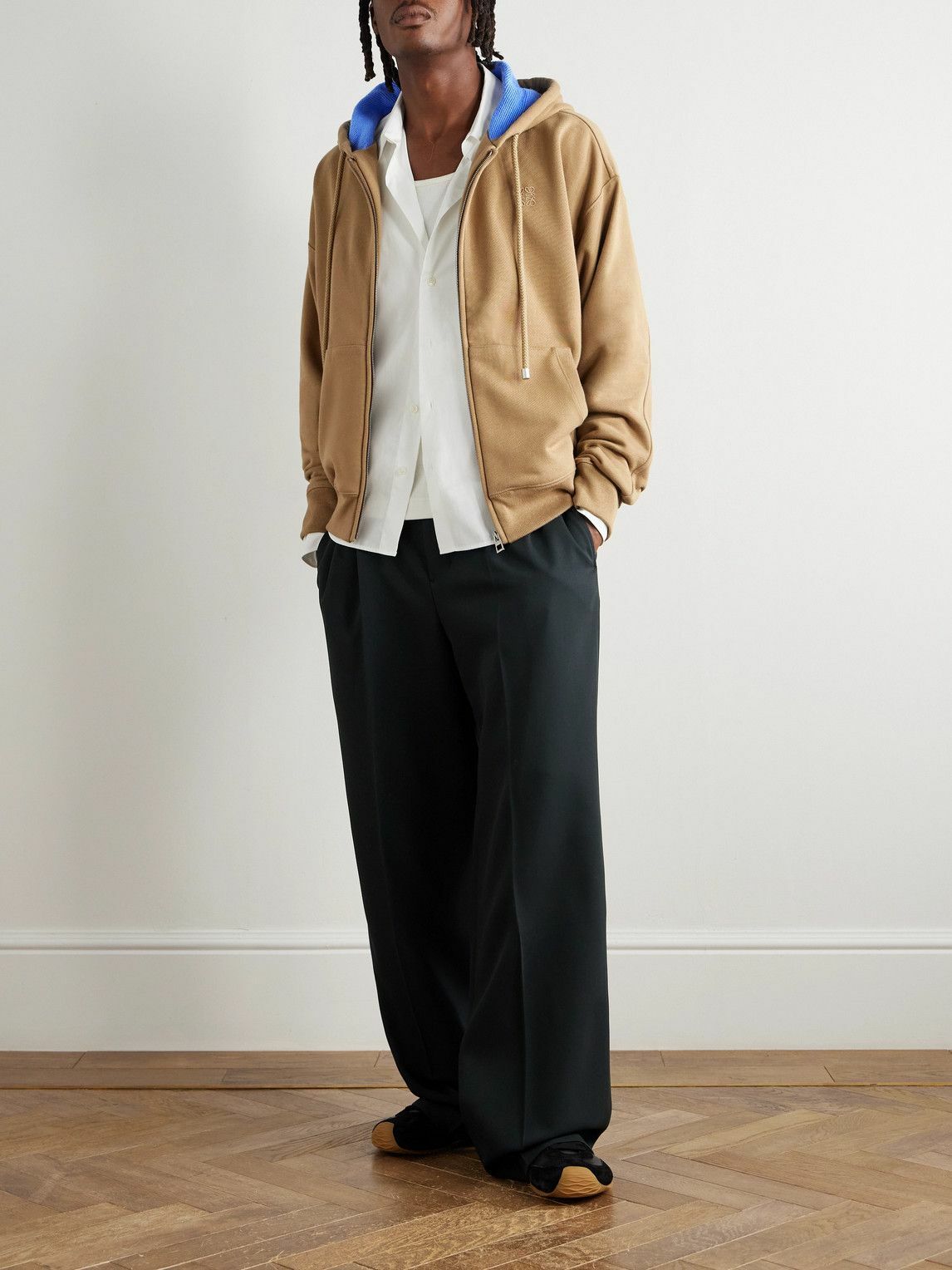 LOEWE - Logo-Embroidered Cotton-Jersey Hoodie - Neutrals